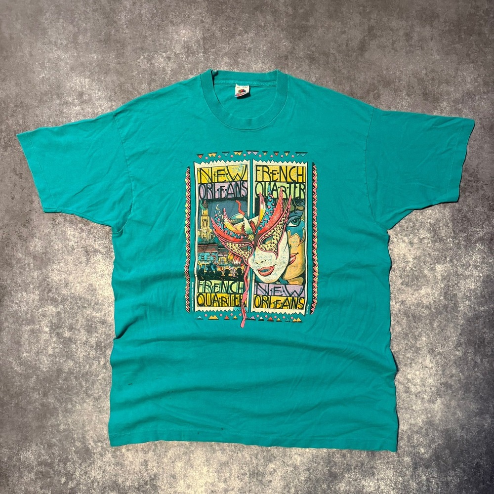 Vintage 1990 New Orleans French Quarter T Shirt XXL Fruit of the Loom Teal‎ Mens